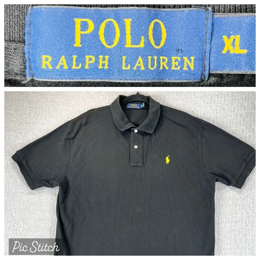 Polo Ralph Lauren Men's Black shirt XL Yellow pony short sleeve golf relaxed fit